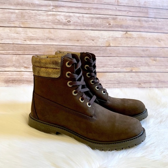 Timberland 6” Waterproof Brown & Gold Boots - Picture 2 of 7